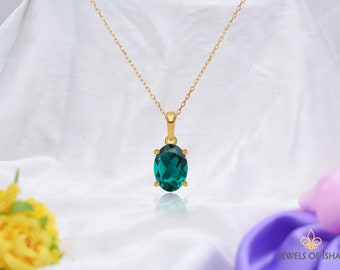 Elegante Teal Sapphire ovaal geslepen 14k goud of 925 zilveren ketting hanger, eenvoudige alledaagse vrouwen ketting, groen blauwe saffier, cadeau sieraden