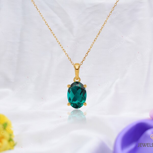 Elegant Teal Sapphire Oval Cut 14k Gold Or 925 Silver Necklace Pendant, Simple Everyday Women Necklace, Green Blue Sapphire, Gift Jewelry