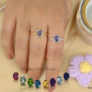 Anello delicato con alessandrite, alessandrite che cambia colore, ovale personalizzabile 6 x 8 mm, alessandrite viola e blu, anello di fidanzamento/matrimonio.