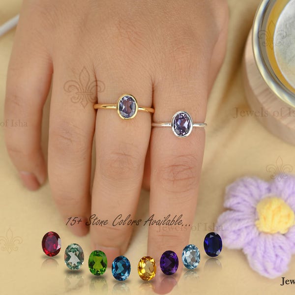 Sierlijke alexandrietring, kleurverandering alexandriet, ovale aanpasbare ring 6 x 8 mm, paarsblauwe alexandriet, verlovingsring bruiloft