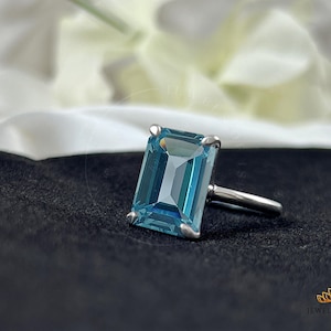 Women Aquamarine 14k Gold Vermeil Ring 10 x 14mm, 925 Sterling Silver Ring, Statement Ring, March Birthstone Gift for Her