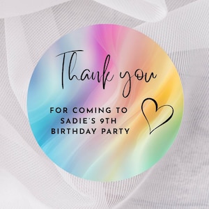 Thank you for coming to my party stickers, Goodie bag stickers, thank you stickers, five sizes, rainbow stickers, name stickers, baby shower