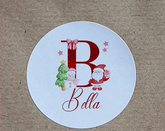 Personalised Christmas Initial Stickers, Custom Name Santa Gift Labels, Christmas Present Stickers, Festive Envelope Seals