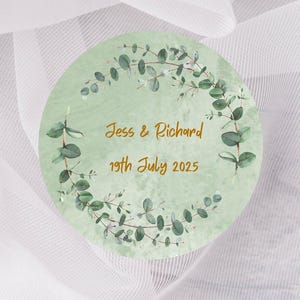 Personalised Wedding Stickers, Wedding Name Stickers, Wedding Favour Stickers, Eucalyptus Wedding Theme,  3 sizes