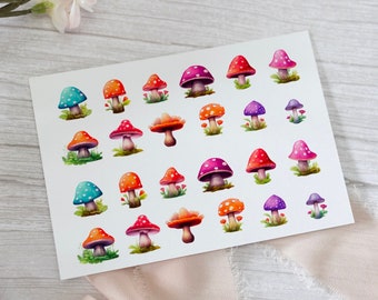 Mushroom Sticker Sheet, bullet journal stickers, Cute mushroom toadstools, Woodland Stickers, Colourful stickers, planner stickers,