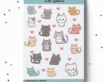Cat Sticker Sheet, Cute Kawaii Stickers for Journaling, Planner, Scrapbook & Gifts,