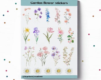 Garden Flower Sticker Sheet, Floral Stickers for Journaling, Scrapbooking, Pen Pals, Cottagecore Planner Accessories