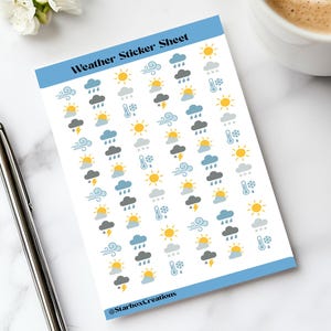 Weather Planner Stickers A5, Cute Weather Icon Stickers for Journals, Scrapbooking, Bullet Journal, Forecast & Seasonal Planning, A5 Size.