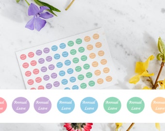 Annual Leave Stickers, Holiday pastel Circle Dot stickers,  Planner Stickers,  Labels for Planners and diaries