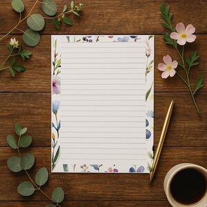 Wildflower skrivpapper A4 A5, 100gsm FSC, linjerat brevpapper, blommigt anteckningspapper för dagbok och brev bild 8