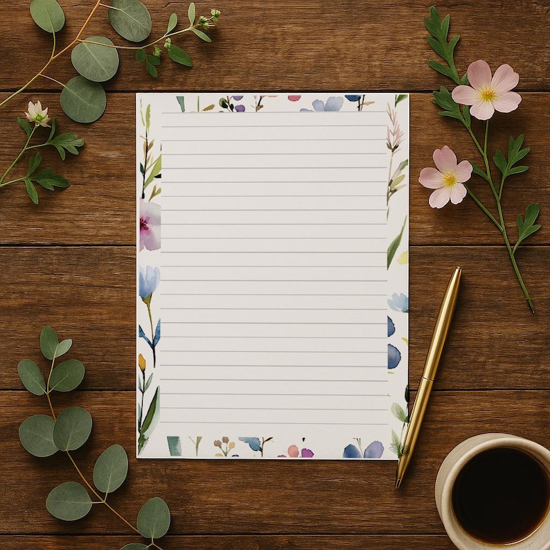 Wildflower skrivpapper A4 A5, 100gsm FSC, linjerat brevpapper, blommigt anteckningspapper för dagbok och brev bild 8