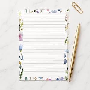 Wildflower skrivpapper A4 A5, 100gsm FSC, linjerat brevpapper, blommigt anteckningspapper för dagbok och brev bild 1