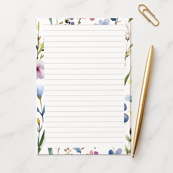 Wildflower Writing Paper A4 A5, 100gsm FSC,  Lined Stationery Letter Paper, Floral Note Paper for Journaling & Letters