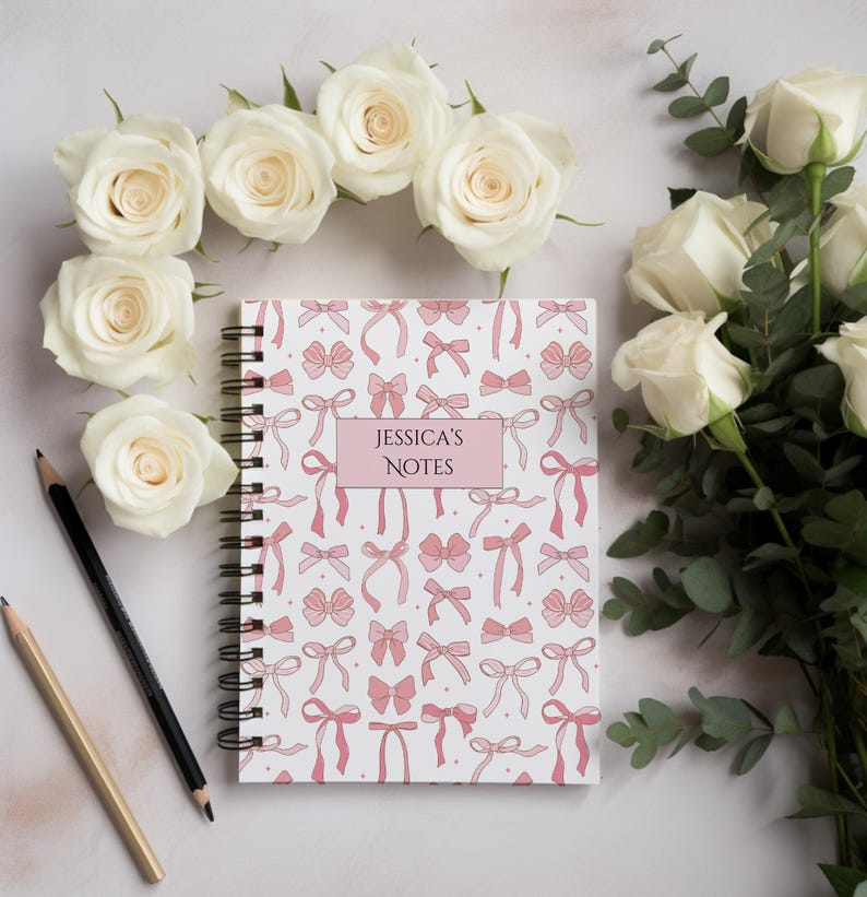 Personalized Pink Bow Notebook: Soft Cover Wire Bound Notepad, A4 or A5 ...