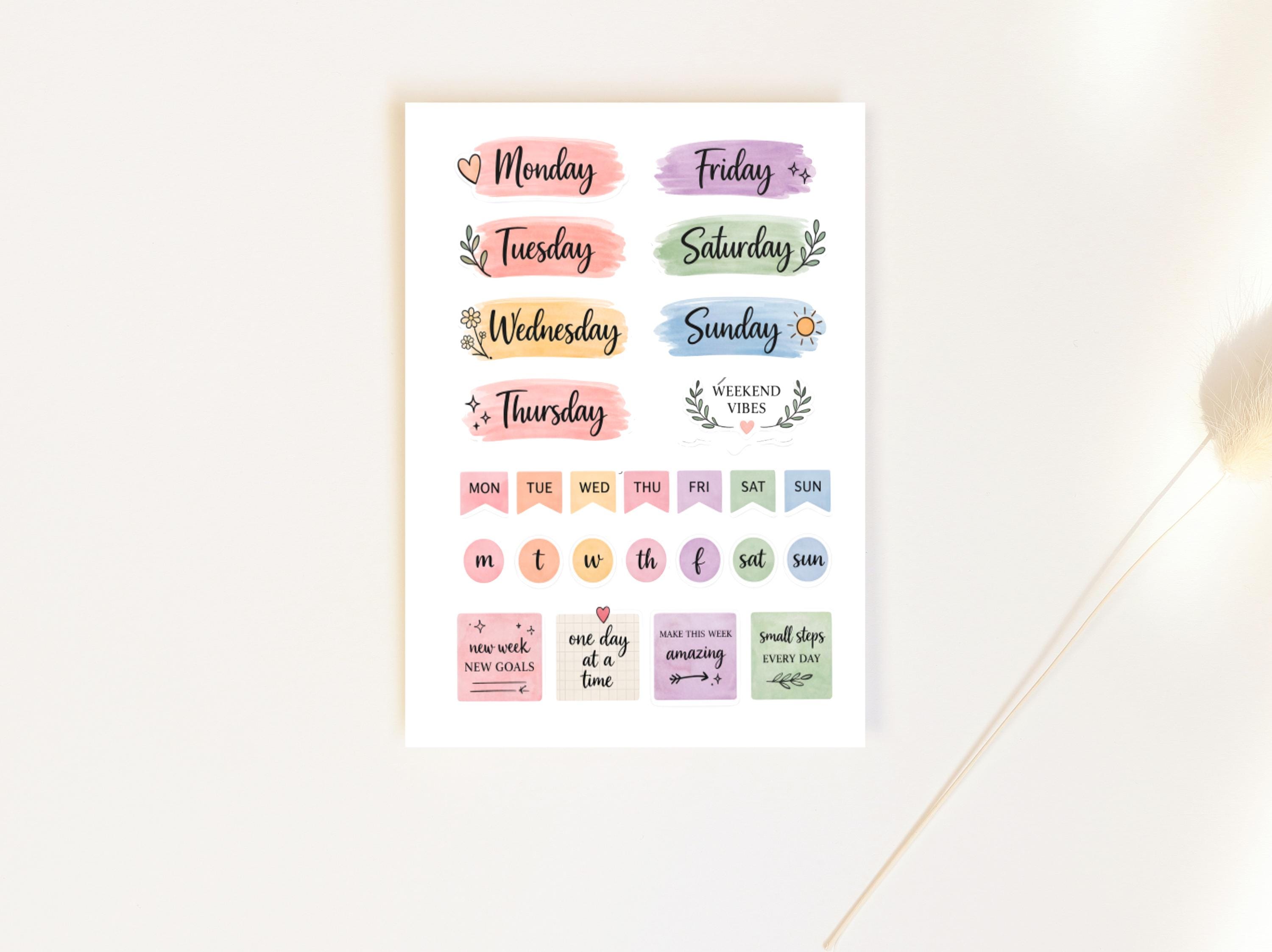 Days of the Week Oval Stickers, Planner Labels for Journals, Matt or ...