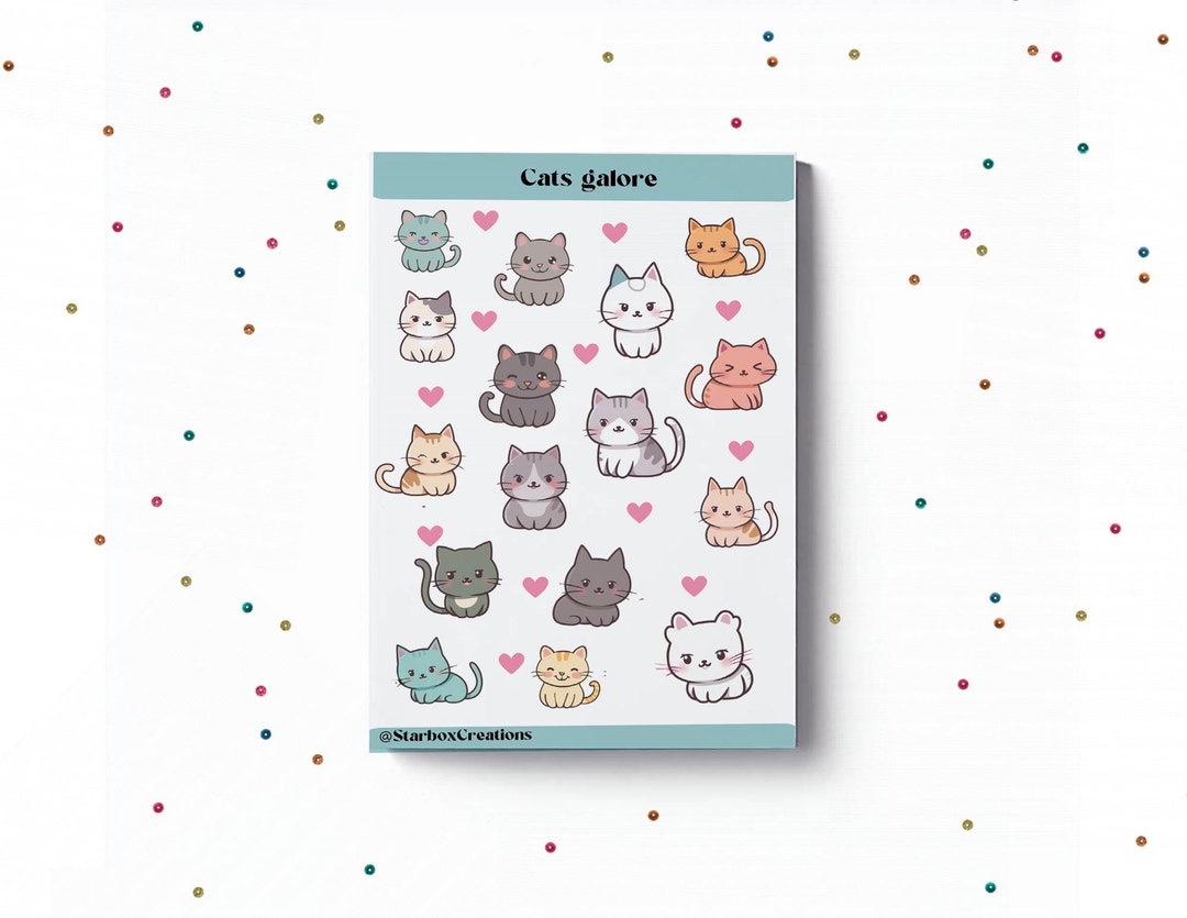 Cat Sticker Sheet, Cute Kawaii Stickers for Journaling, Planner ...