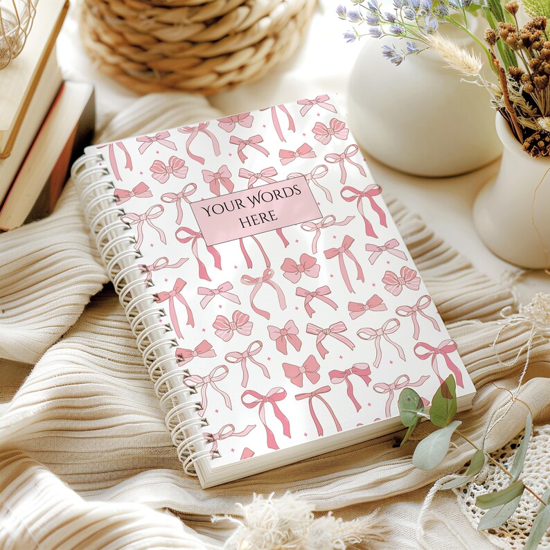 Personalized Pink Bow Notebook: Soft Cover Wire Bound Notepad, A4 or A5 ...