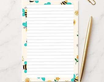 Bee Writing Paper A4 A5, 100gsm FSC,  Lined Stationery Letter Paper, Floral Note Paper for Journaling & Letters
