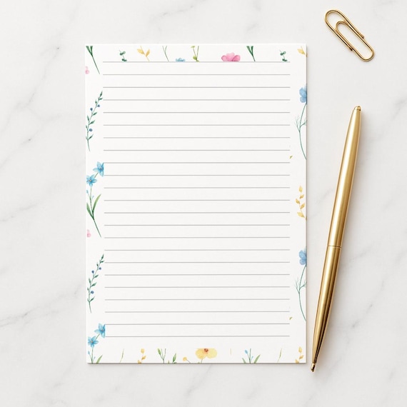 Wildflower Writing Paper A4 A5, 100gsm FSC,  Lined Stationery Letter Paper, Floral Note Paper for Journaling & Letters