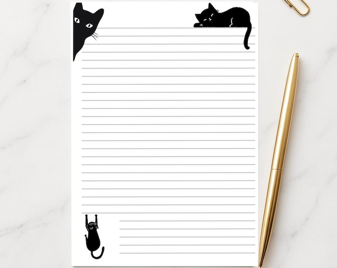Cat Writing Paper A4 A5, 100gsm FSC,  Lined Stationery Letter Paper, Floral Note Paper for Journaling & Letters