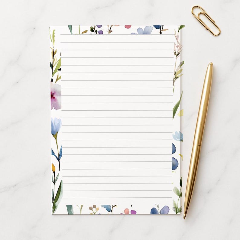 Wildflower skrivpapper A4 A5, 100gsm FSC, linjerat brevpapper, blommigt anteckningspapper för dagbok och brev bild 7