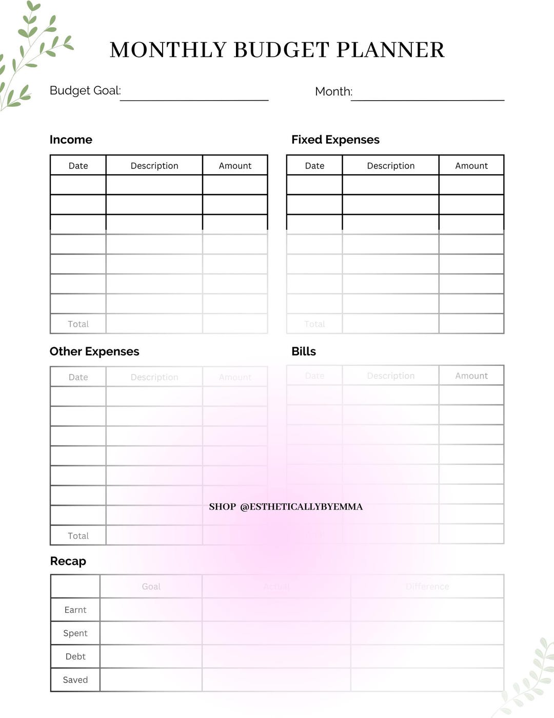 Printable Monthly Budget Planner Track Expenses Savings Goals