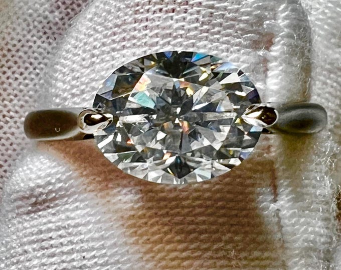 10K Black Gold 2CT Oval Lab Grown Diamond East-West Engagement Ring