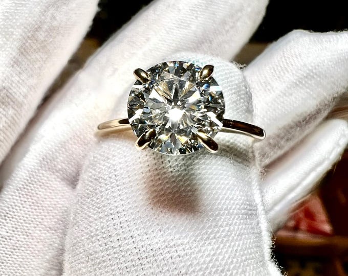 2CT Round Lab Grown Diamond Engagement Ring: Hearts & Arrows Cut