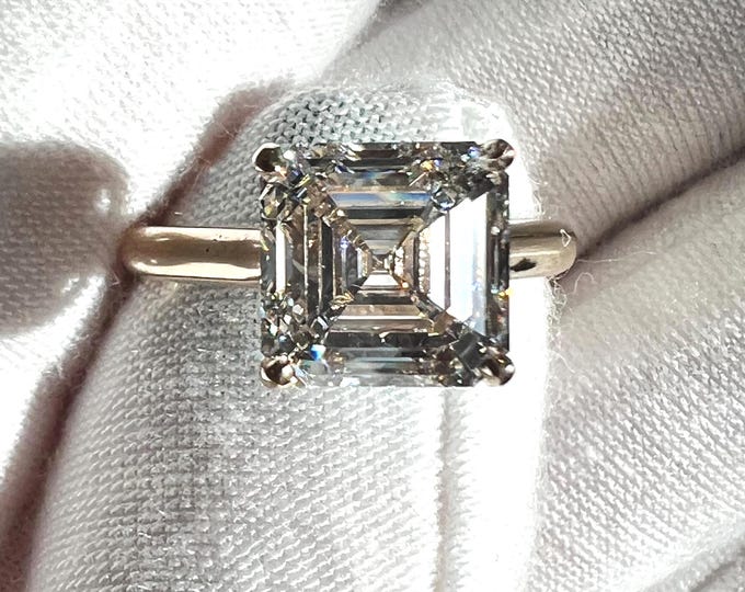 3 Carat Asscher Cut Lab Diamond Engagement Ring, Solitaire Gold Platinum Certified