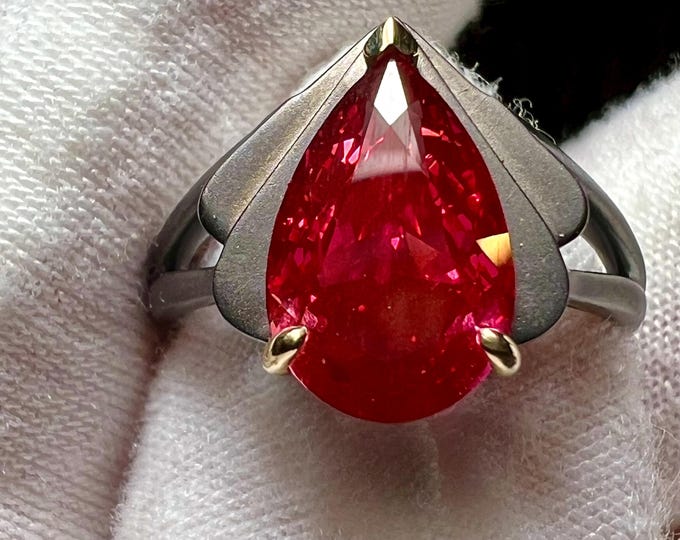 3CT Pear Vivid Red Lab Grown Diamond Art Deco Engagement Ring