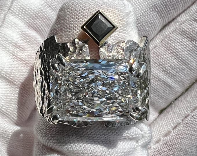 Certified 10CT Radiant F VVS2 2EX Lab Grown Diamond & Black Diamond Ring / Customizable