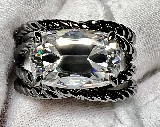 4CT Elongated Old Miner Lab Grown Diamond Engagement Ring - Comfort Fit