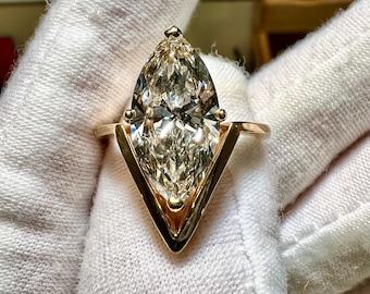 4CT Marquise Lab Grown Diamond Engagement Ring: 10K Yellow Gold