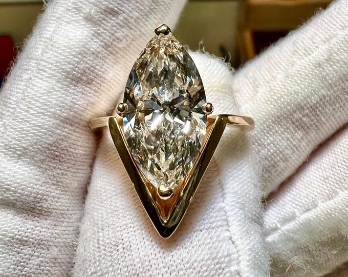 4.09CT Marquise Lab Grown Diamond Engagement Ring: 10K Yellow Gold, Size 8