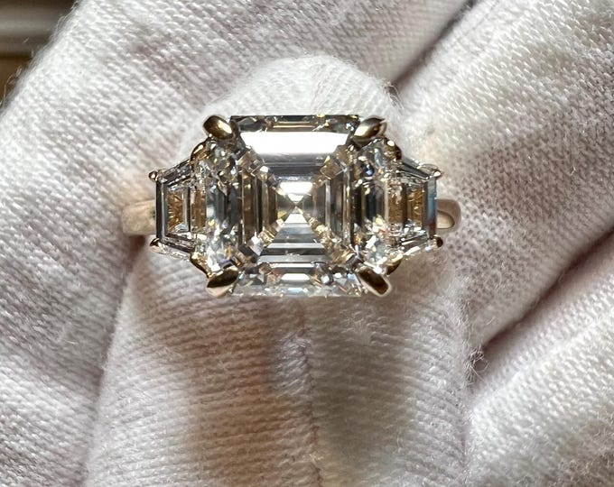 10K 14K Gold 2.5CT Asscher Cut G VVS2 2EX Lab Grown Diamond Engagement Ring