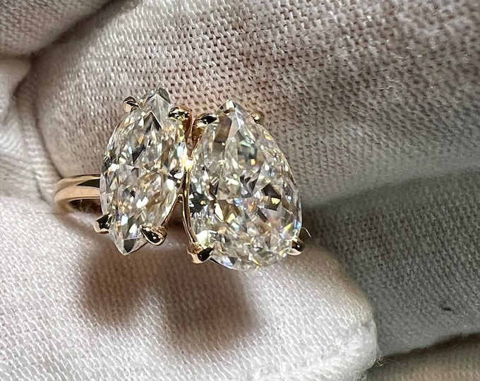 Certified  Marquise & Pearl Cut Toi et Moi Lab Grown Diamond Engagement Anniversary Ring