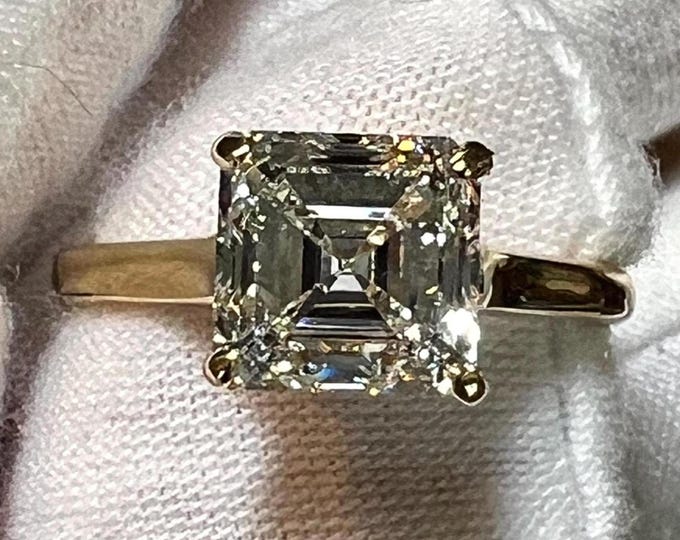 14K Gold 2.5CT Asscher Cut D VVS1  Lab Grown Diamond Cathedral Engagement Ring