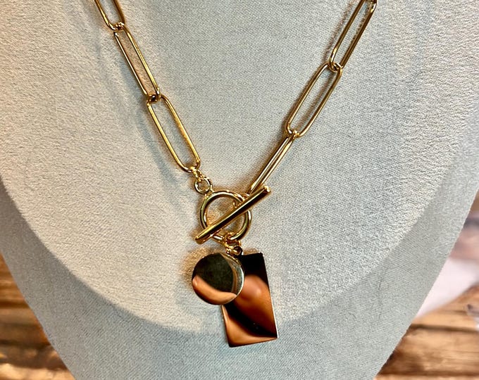 14K 18K Yellow Rose White Gold Paperclip Geometric Necklace