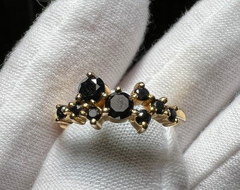 14K Yellow Gold Natural Black Diamond Constellation Ring