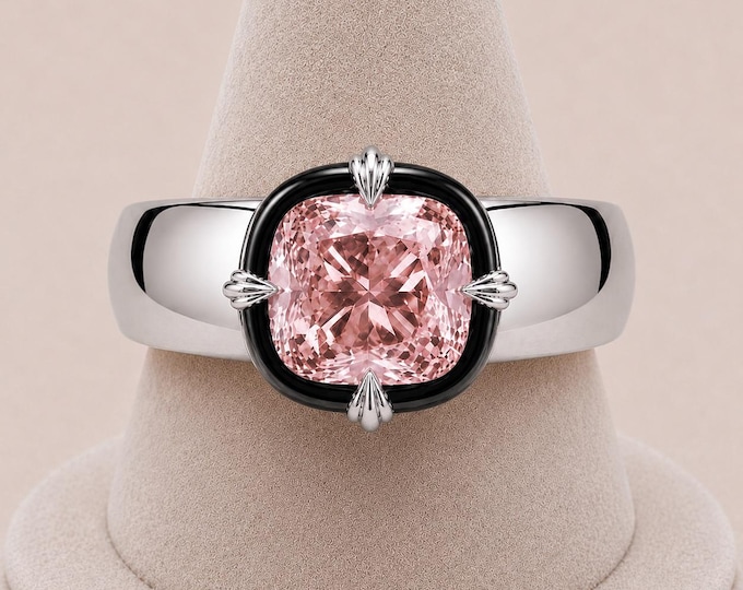 3CT Fancy Pink Lab Grown Diamond Cigar Band Ring with Split-Petal Claws