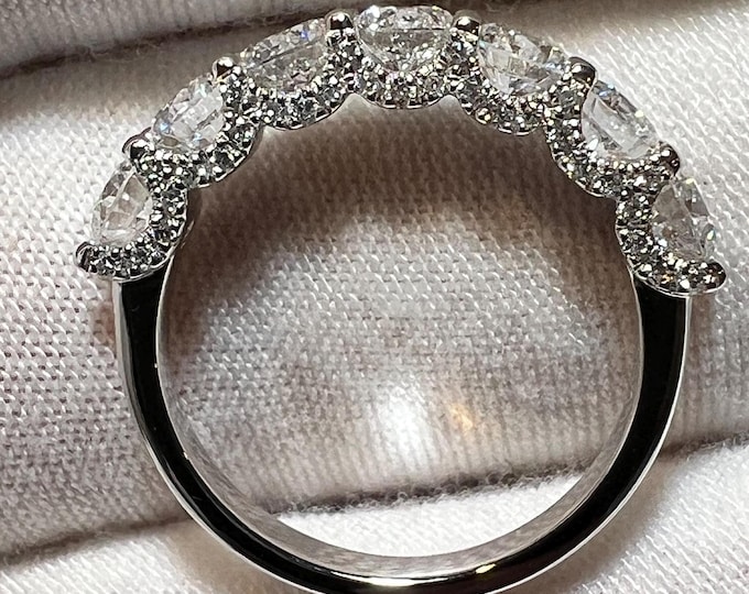 10K White Gold 4mm x 7 Round Brilliant Cut F VS2 Lab Grown Diamond Half Eternity Micropave Ring