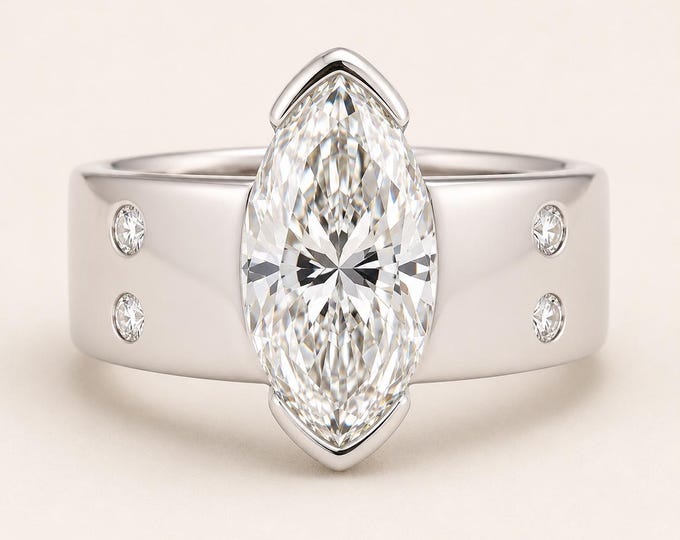 Certified 4CT Marquise Brilliant F VVS2 2EX Lab Grown Diamond 7mm Platinum Engagement Ring