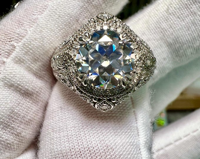 Edwardian Style 3CT Round Cut Gold Engagement Ring