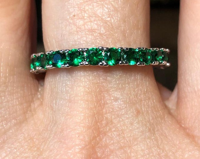 3.2mm Lab Grown Emerald Full Eternity Wedding Band May Birthstone Ring/ Customization