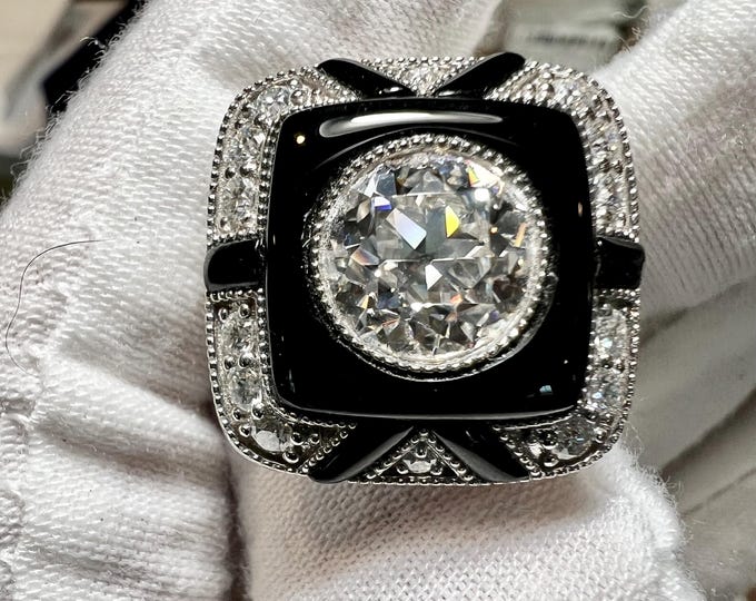 Certified Art Deco 10K Gold 3.5CT Princess F VVS2 2EX Lab Grown Diamond Engagement Ring