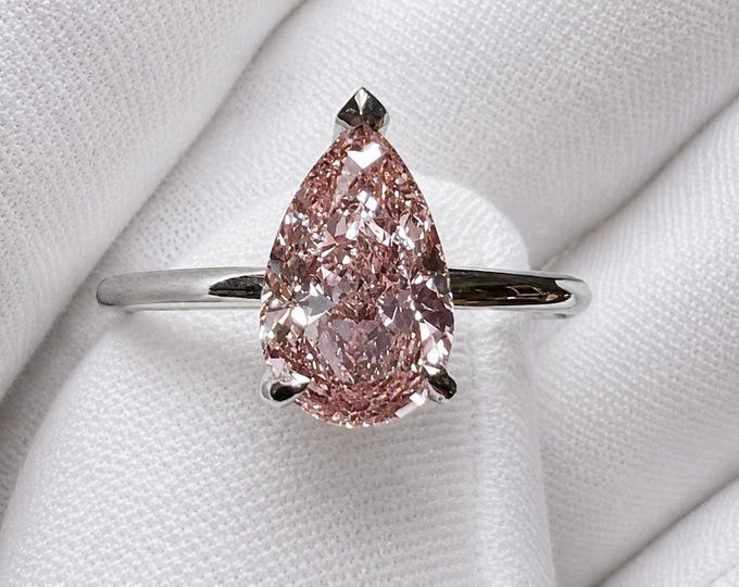 Pink Pear Lab Grown Diamond Engagement Ring, Hidden Halo Platinum Setting