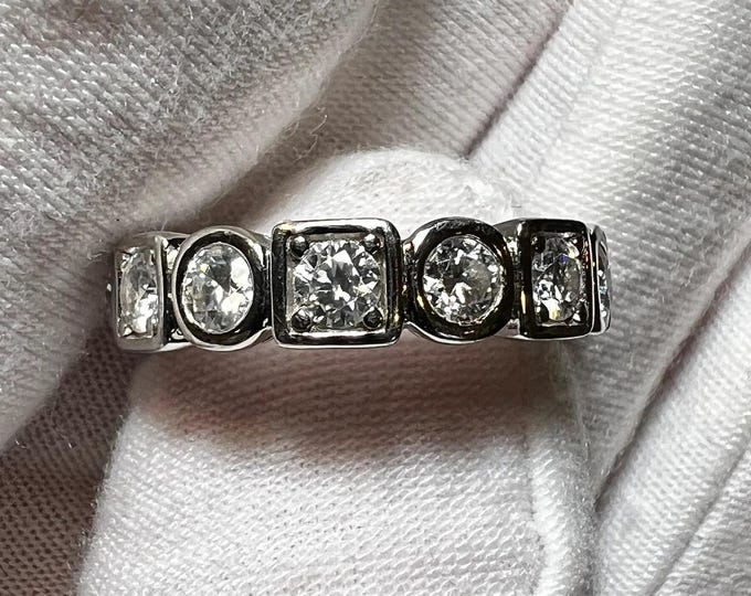 10K 14K Gold 5mm Round Brilliant Bezel Set Lab Grown Diamond Full Eternity Ring/ Wedding Band