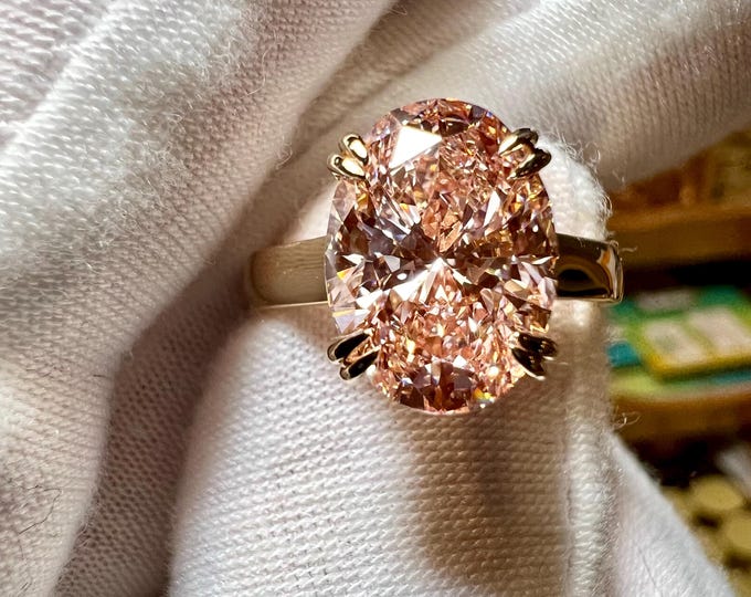 Certified 3CT Oval Fancy Intense Pink VS1 2EX Lab Grown Diamond Hidden Halo Engagement Ring