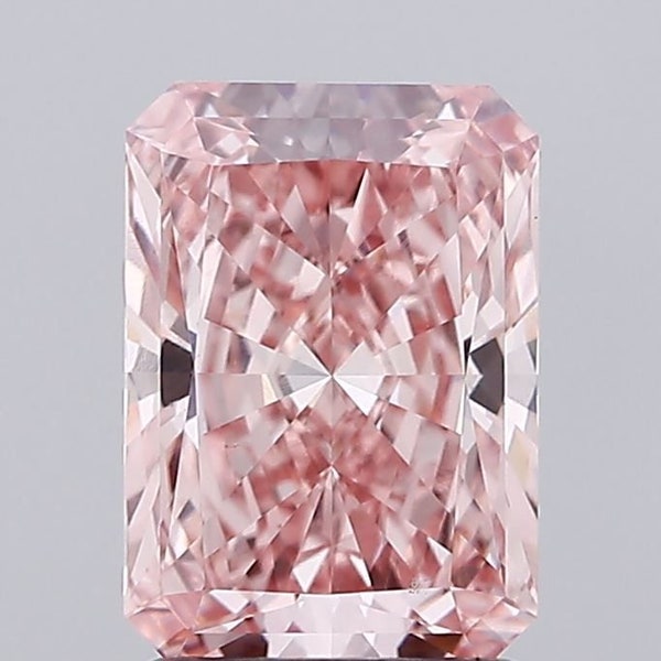 1.55CT Corte Radiante Fancy Vivid Pink SI1 Diamante cultivado en laboratorio / Anillo de compromiso / 100% Limpieza de ojos