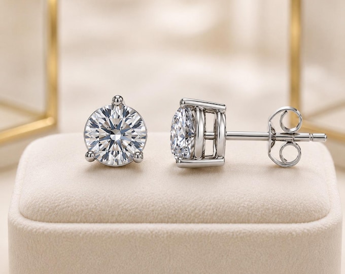 Certified 3CTW Lab Grown Diamond Stud Earrings, 1.5CT Each, FG VS2, 14K Gold Gift Box Ready